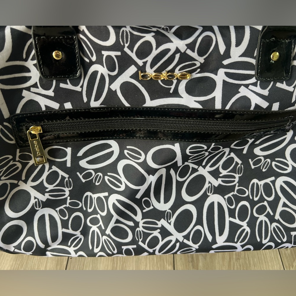 Bebe Carry On Bag Black White Logo Roller Giselle Duffle Luggage - Picture 4 of 15